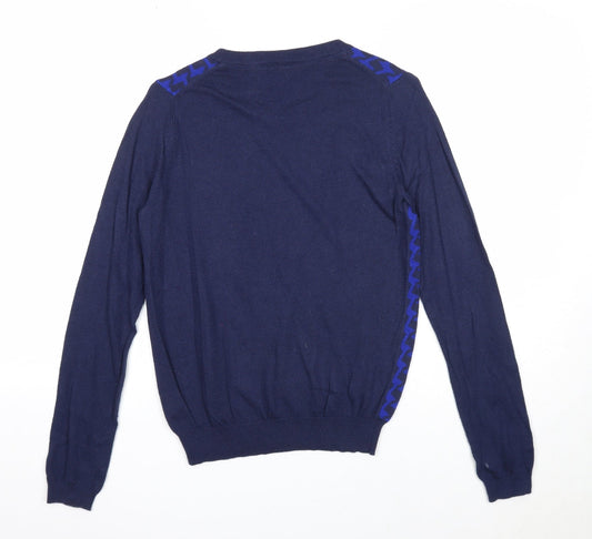 Dickins & Jones Mens Blue Round Neck Geometric Nylon Pullover Jumper Size XS Long Sleeve