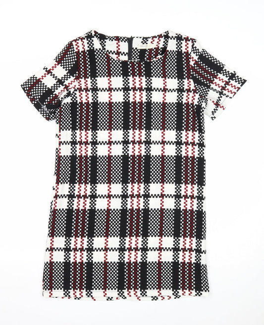 Vera & Lucy Womens Multicoloured Plaid Polyester Shift Size M Scoop Neck Zip