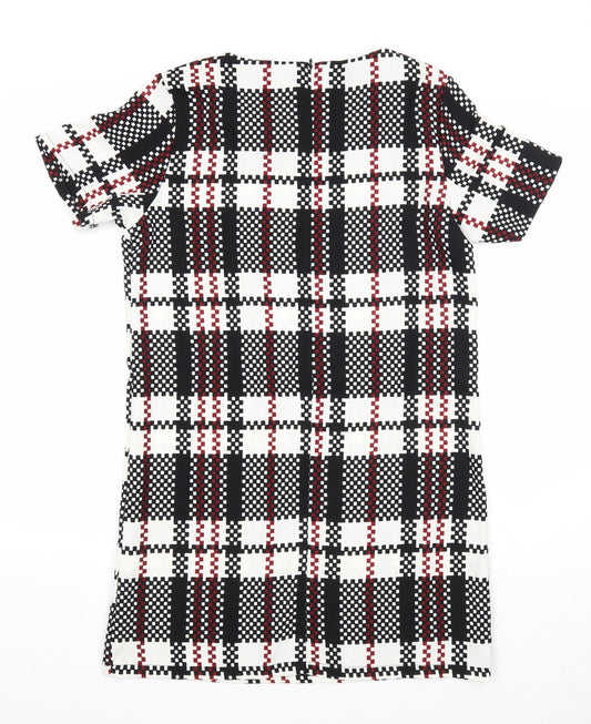 Vera & Lucy Womens Multicoloured Plaid Polyester Shift Size M Scoop Neck Zip