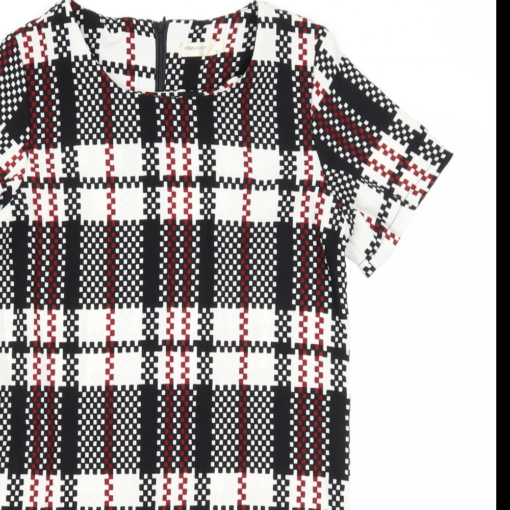 Vera & Lucy Womens Multicoloured Plaid Polyester Shift Size M Scoop Neck Zip