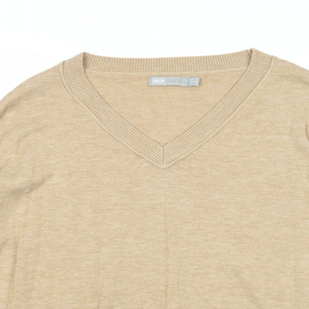 ASOS Womens Beige V-Neck Polyester Pullover Jumper Size 8