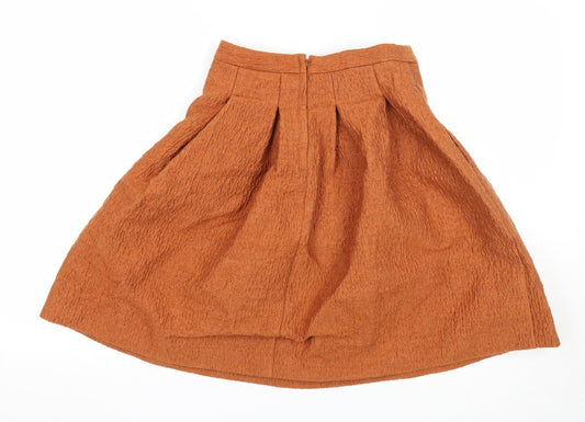 H&M Womens Orange Polyester Skater Skirt Size 6 Zip