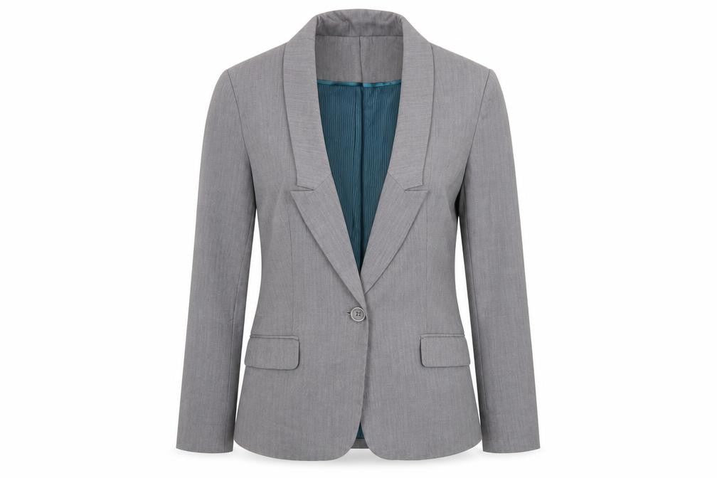 Denim & Co. Womens Grey Jacket Blazer Size 12 Button