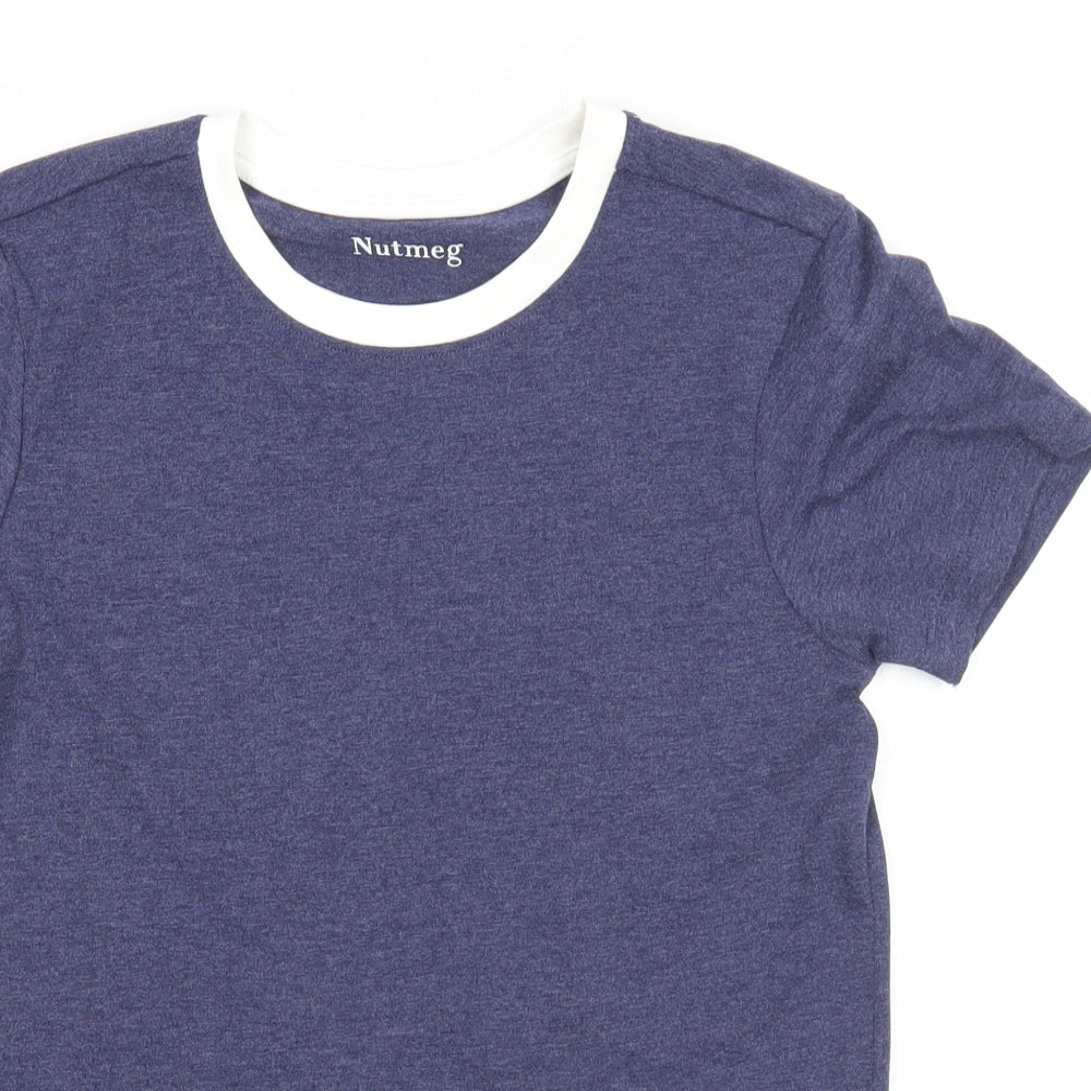Nutmeg Boys Blue Cotton Basic T-Shirt Size 9-10 Years Round Neck Pullover
