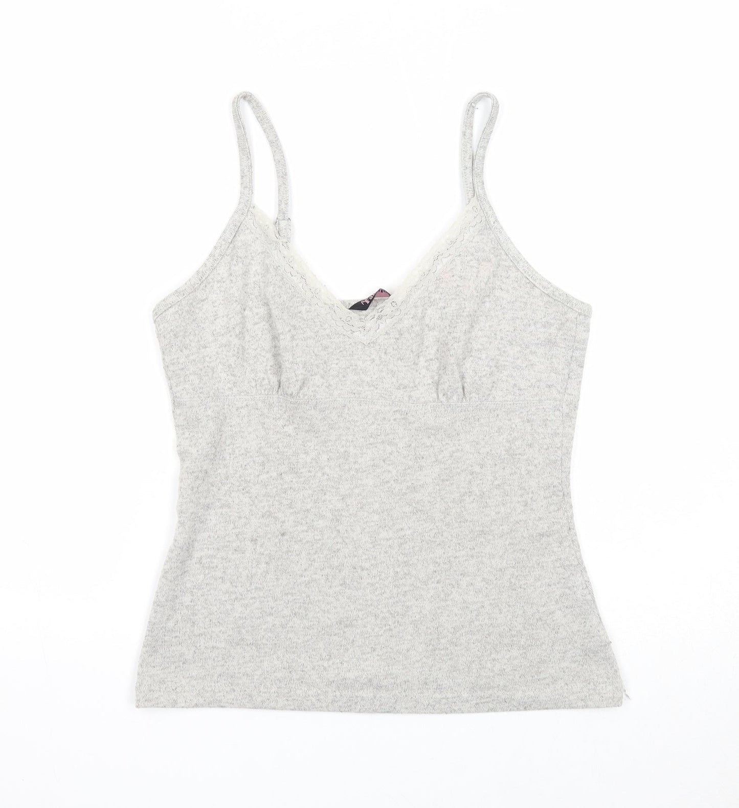 Feel Fabulous Womens Grey Polyester Basic Tank Size 10 V-Neck - Lace Neckline
