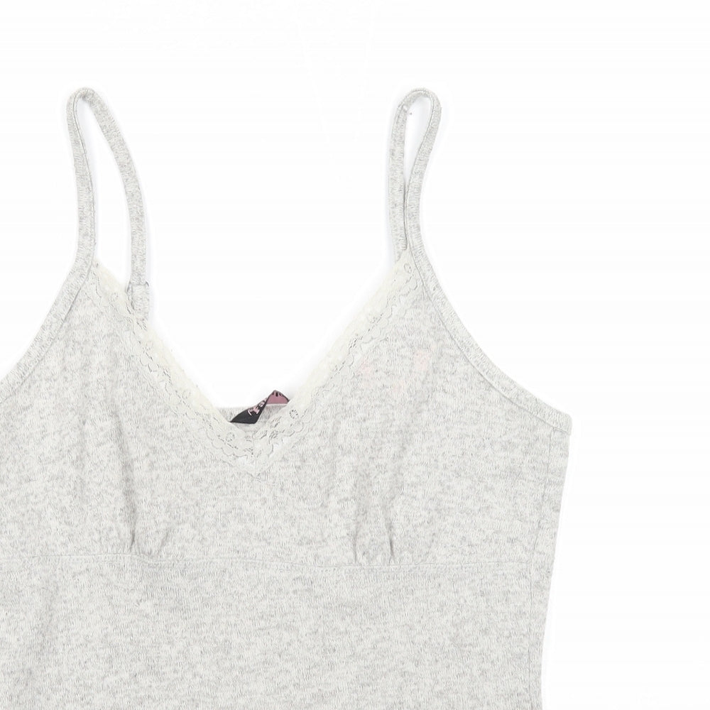 Feel Fabulous Womens Grey Polyester Basic Tank Size 10 V-Neck - Lace Neckline