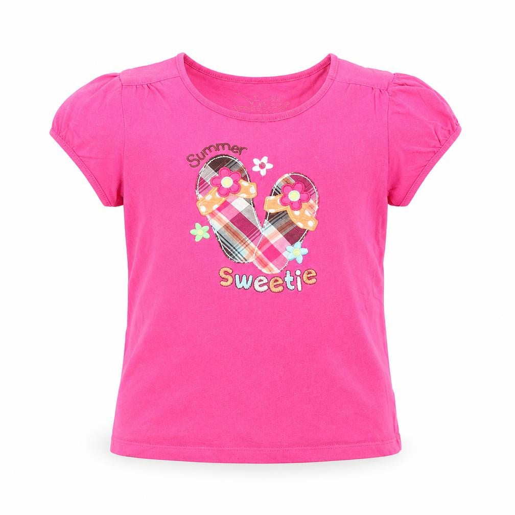 Preworn Girls Pink Cotton Basic T-Shirt Size 5 Years Round Neck Pullover - Summer Sweetie