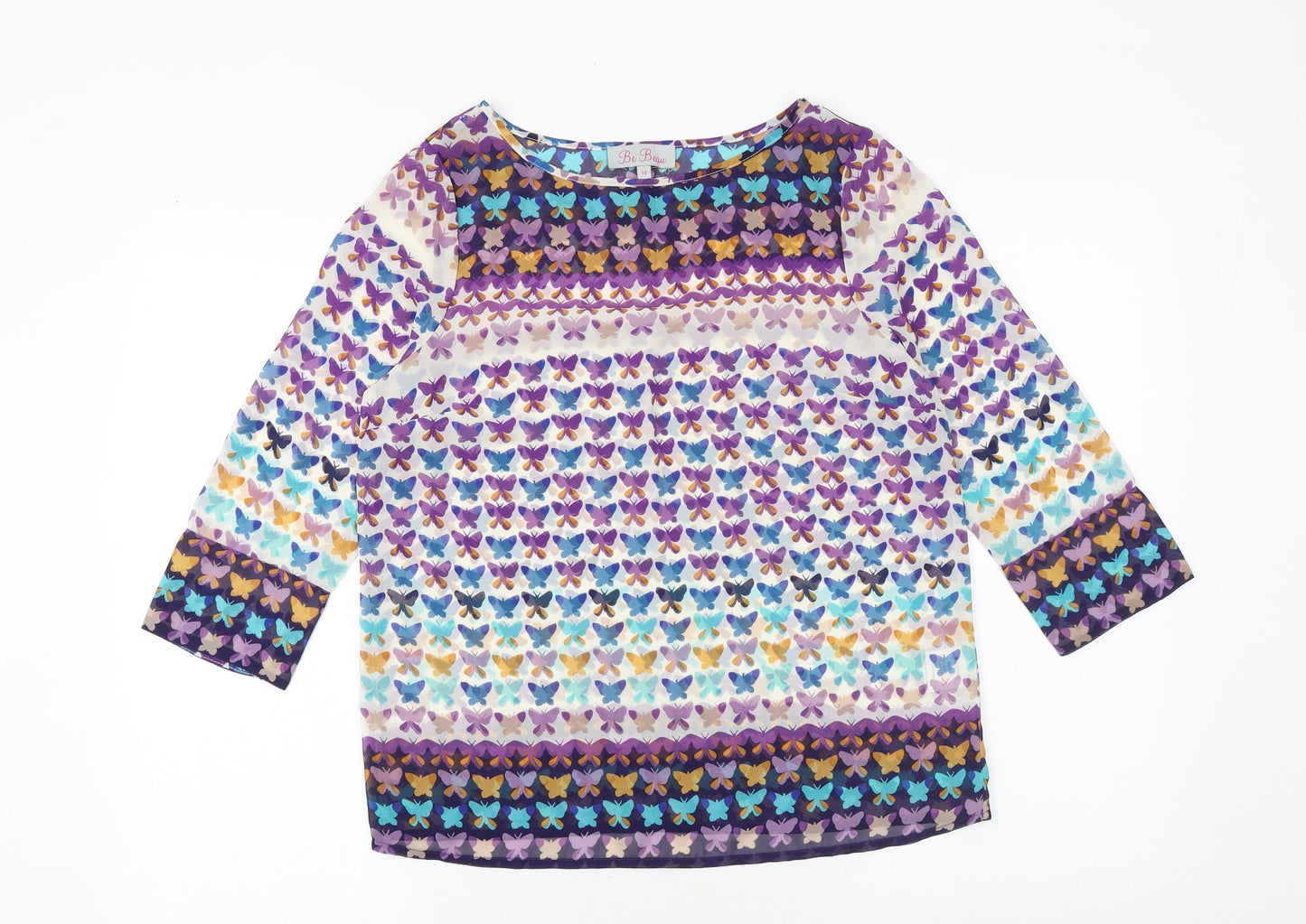 Be Beau Womens Multicoloured Geometric Polyester Basic Blouse Size 10 Boat Neck - Butterfly