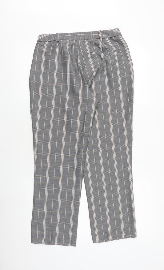 Dorothy Perkins Womens Grey Plaid Polyester Trousers Size 12 Regular Zip