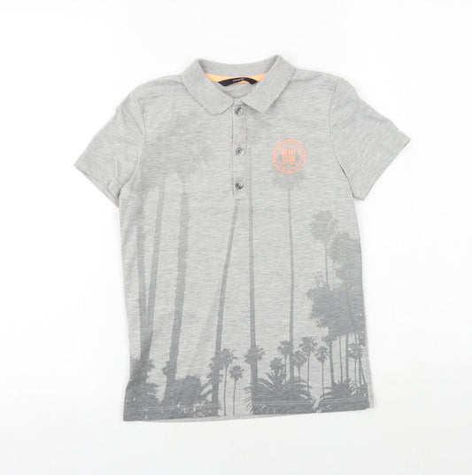 George Boys Grey Cotton Basic Polo Size 7-8 Years Collared Button - Palm Trees
