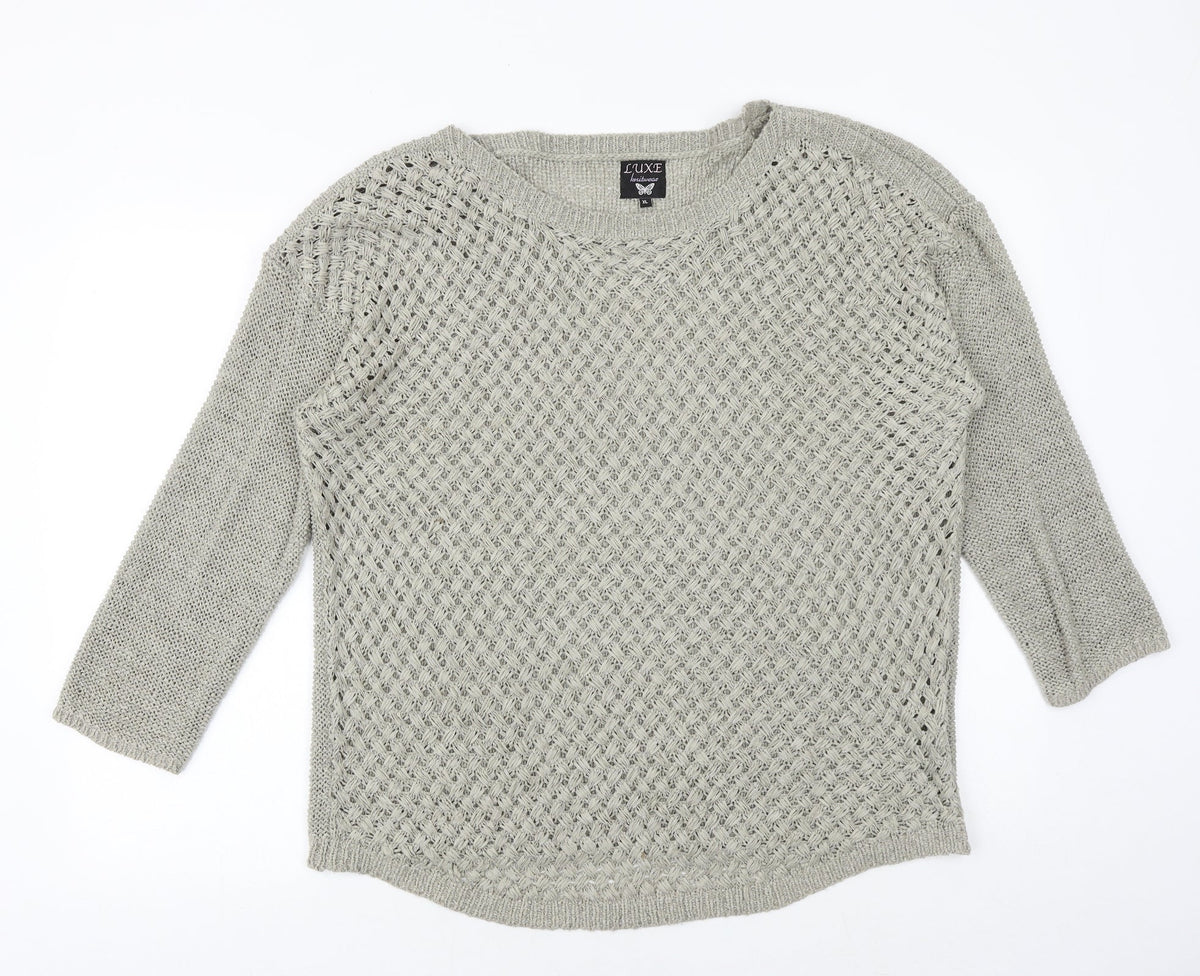 Luxe Womens Grey Boat Neck Acrylic Pullover Jumper Size XL