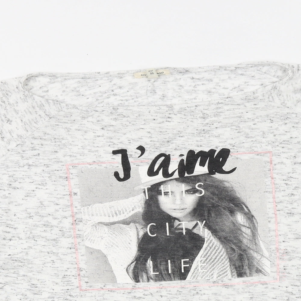 River Island Womens Grey Viscose Basic T-Shirt Size 10 Round Neck - J'aime
