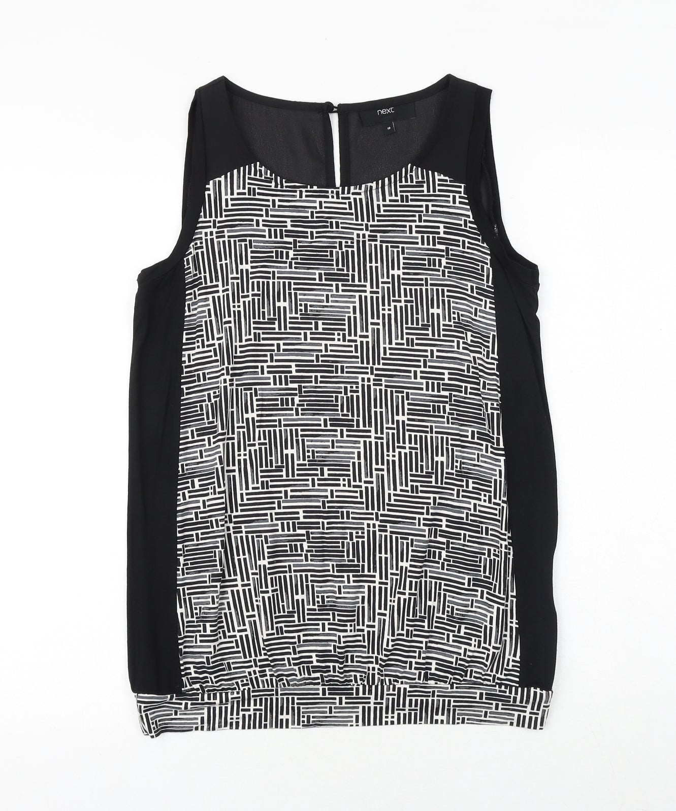 NEXT Womens Black Geometric Viscose Basic Tank Size 8 Round Neck