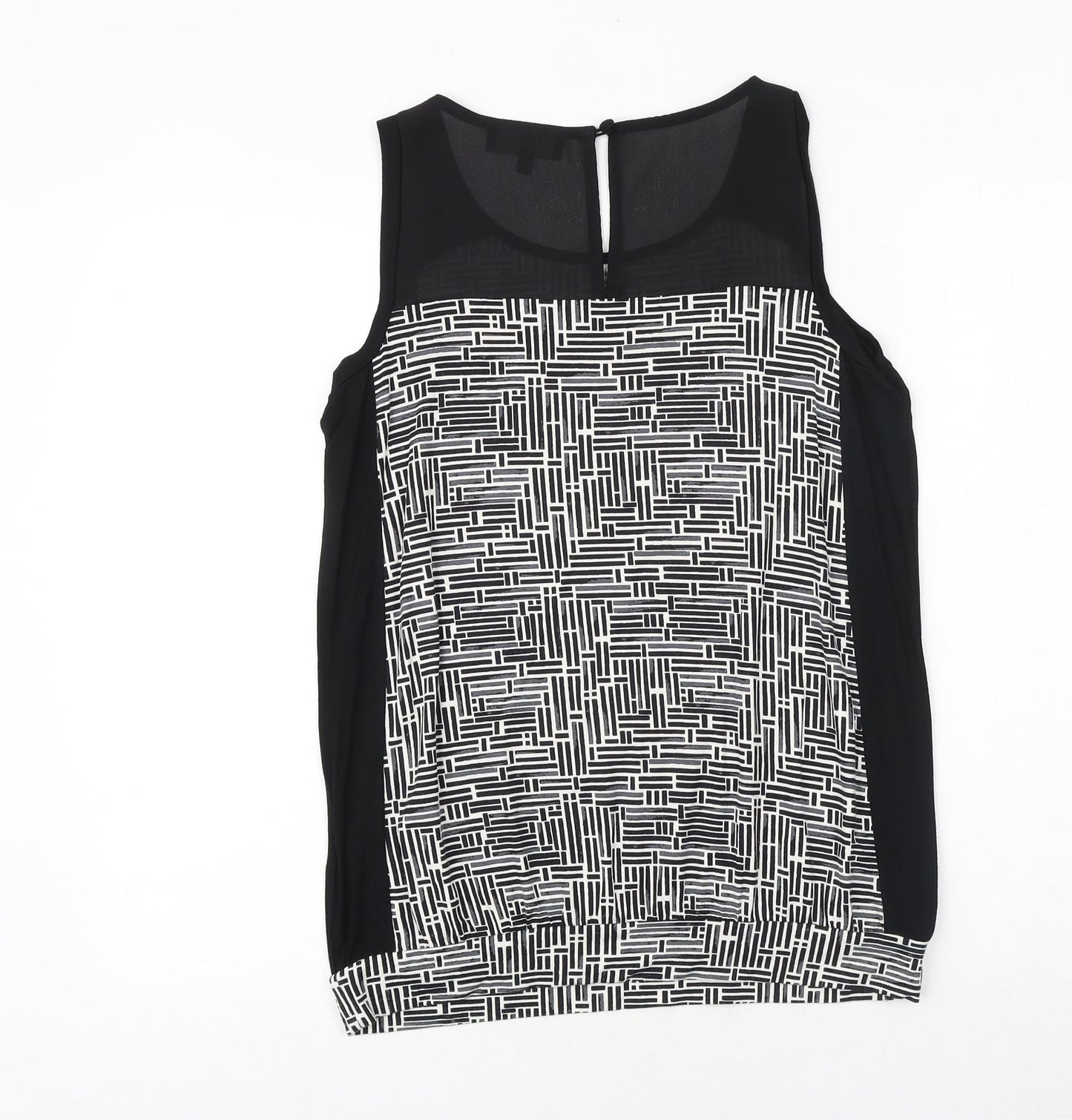 NEXT Womens Black Geometric Viscose Basic Tank Size 8 Round Neck