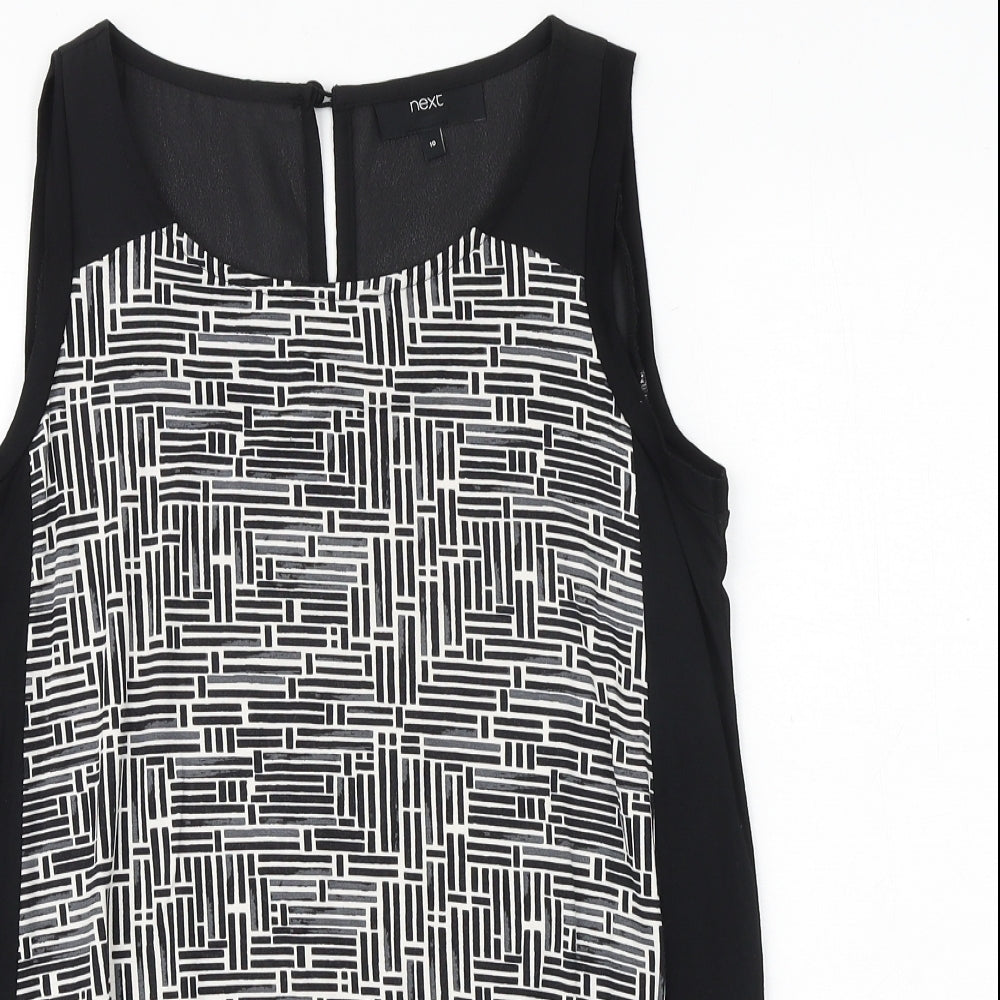NEXT Womens Black Geometric Viscose Basic Tank Size 8 Round Neck