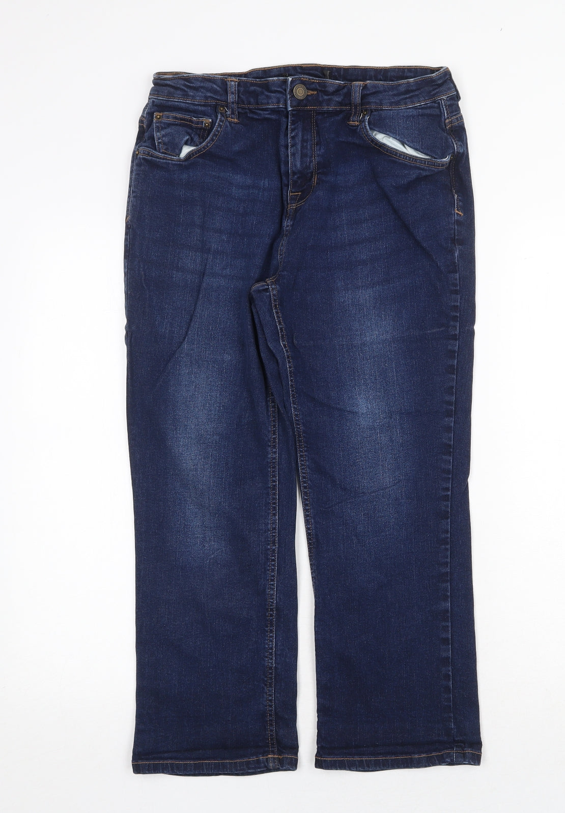 Preworn Womens Blue Cotton Straight Jeans Size 30 in Regular Zip