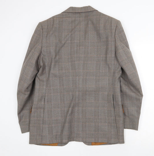 Hornes London Mens Brown Plaid Polyester Jacket Suit Jacket Size 40 Regular