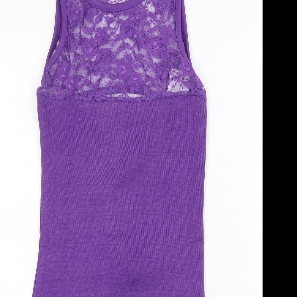 PK Clothing Womens Purple Polyester A-Line Size S Round Neck Pullover