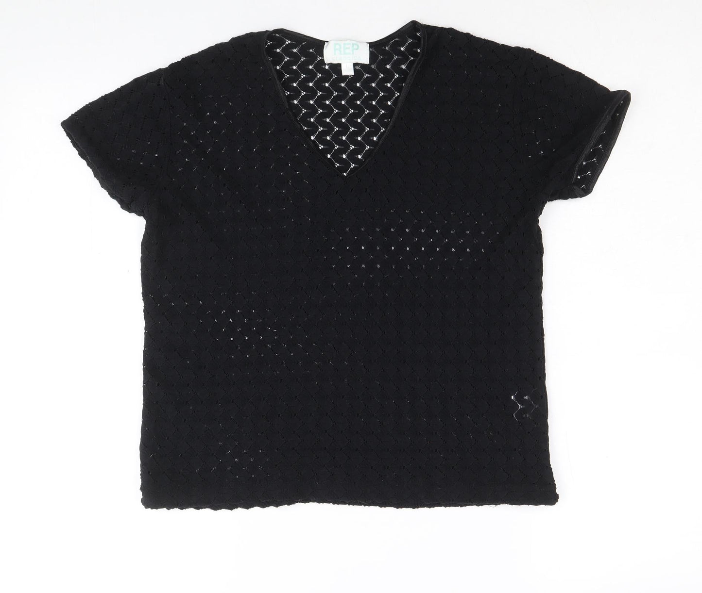 REP Womens Black Nylon Basic T-Shirt Size L V-Neck