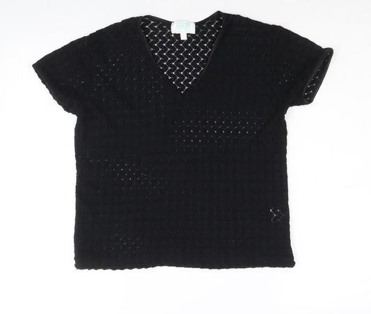 REP Womens Black Nylon Basic T-Shirt Size L V-Neck