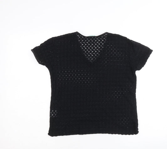 REP Womens Black Nylon Basic T-Shirt Size L V-Neck