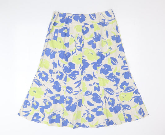 EWM Womens Beige Floral Linen A-Line Skirt Size 14 Zip