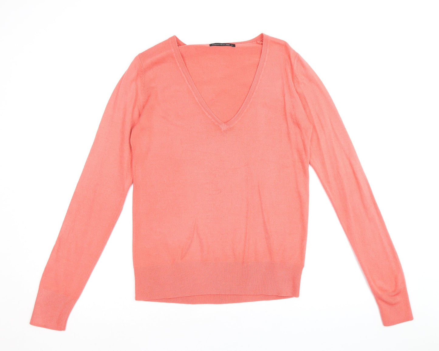 Essentials Womens Pink V-Neck Acrylic Pullover Jumper Size 12