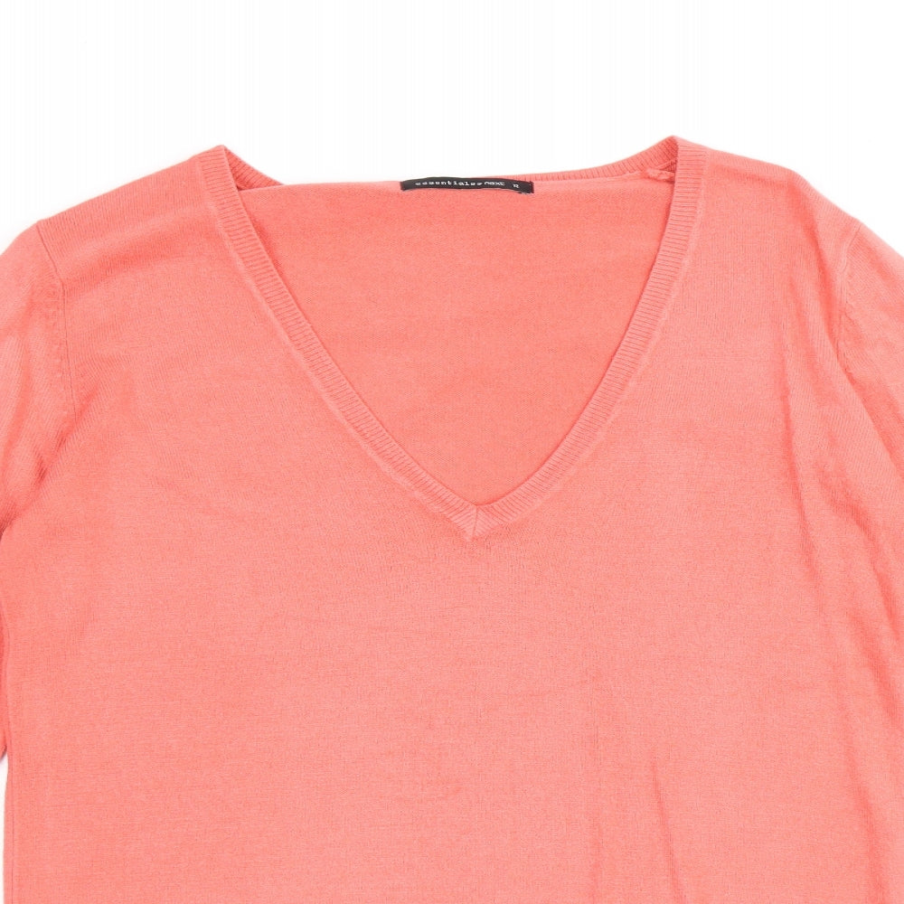 Essentials Womens Pink V-Neck Acrylic Pullover Jumper Size 12