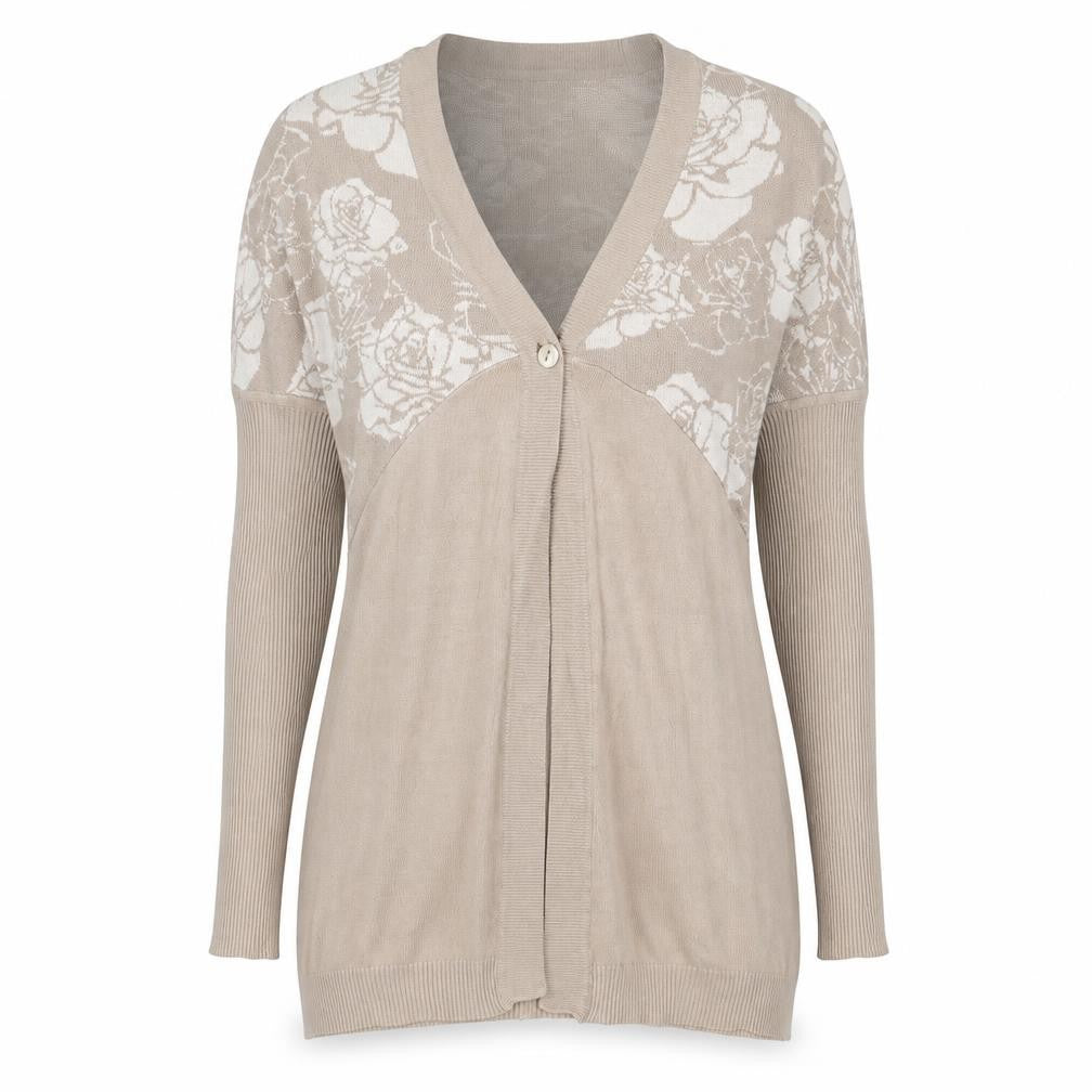 Meily Womens Brown V-Neck Floral Viscose Cardigan Jumper Size S