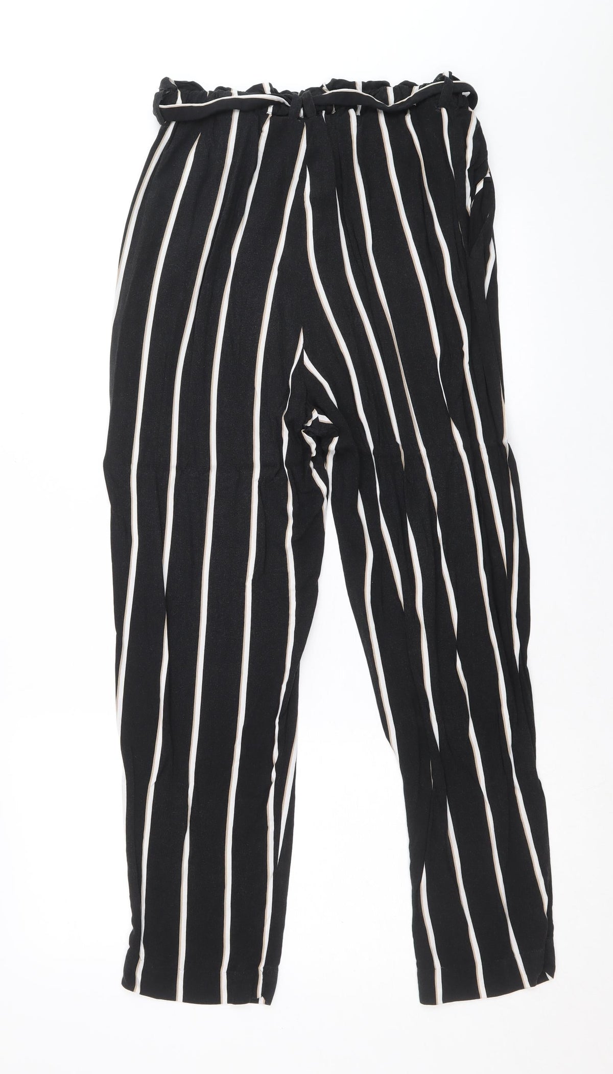 H&M Womens Black Striped Viscose Trousers Size 8 Regular Tie