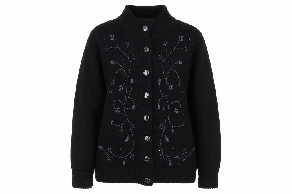 Joella Di Marco Womens Black Floral Pea Coat Coatigan Size M Button