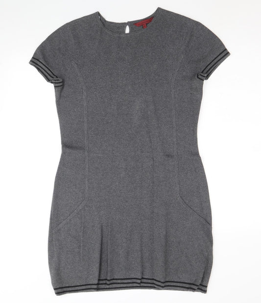John Richmond Womens Grey Polyester A-Line Size 12 Round Neck Button