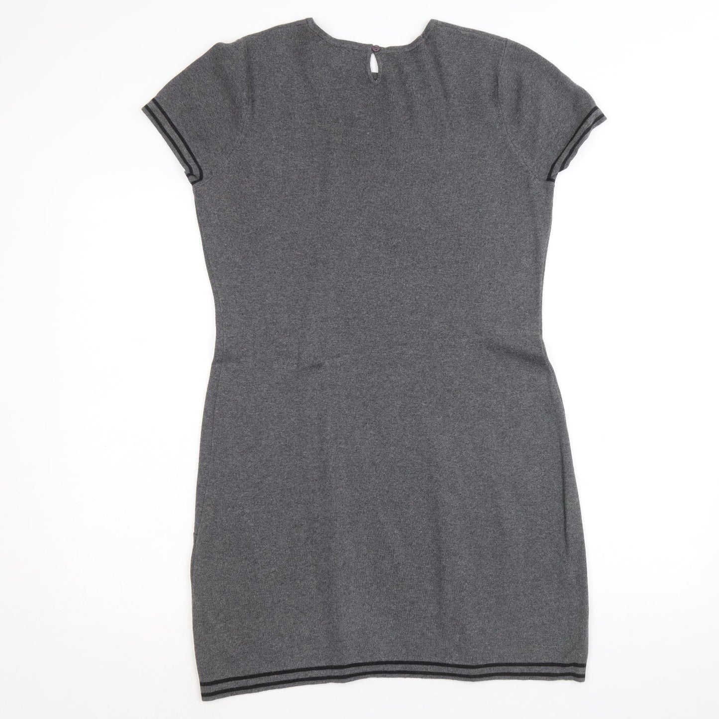 John Richmond Womens Grey Polyester A-Line Size 12 Round Neck Button