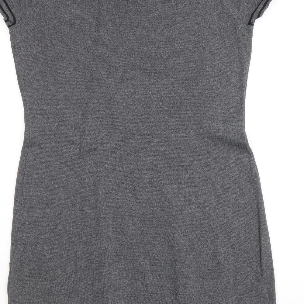 John Richmond Womens Grey Polyester A-Line Size 12 Round Neck Button