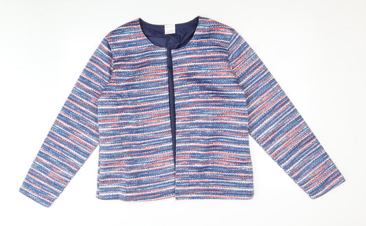 Anne De Lancay Womens Blue Striped Jacket Blazer Size M