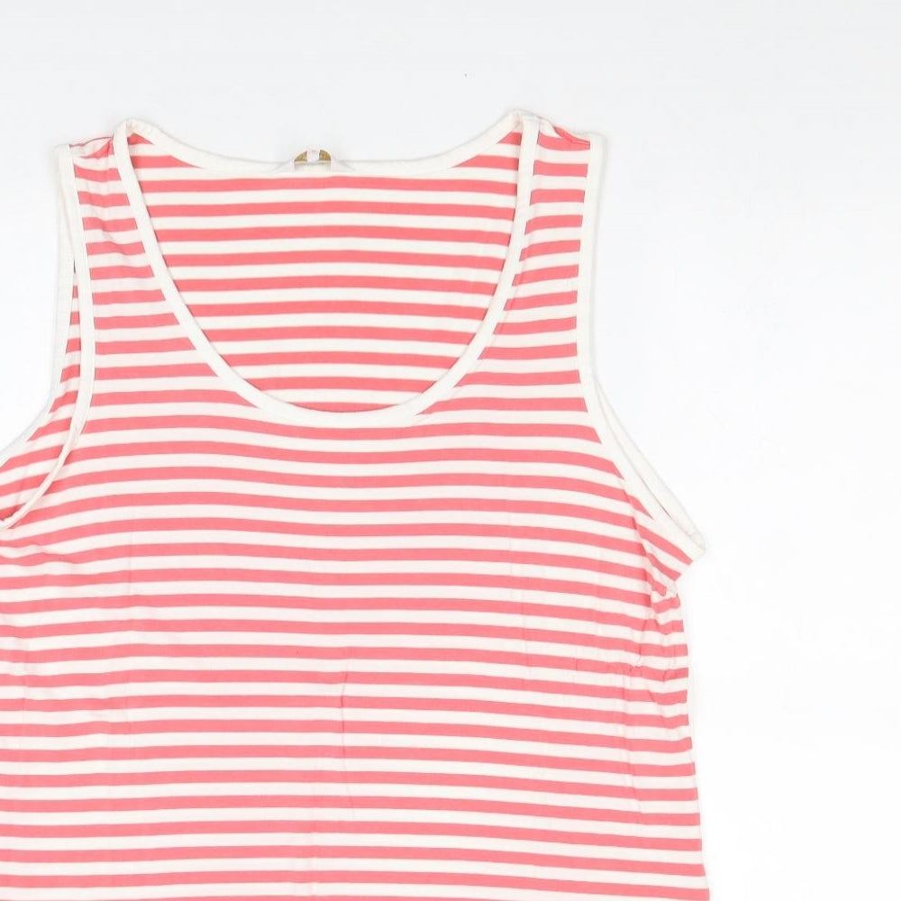 Cotton Traders Womens Red Striped 100% Cotton Basic Tank Size 16 Round Neck