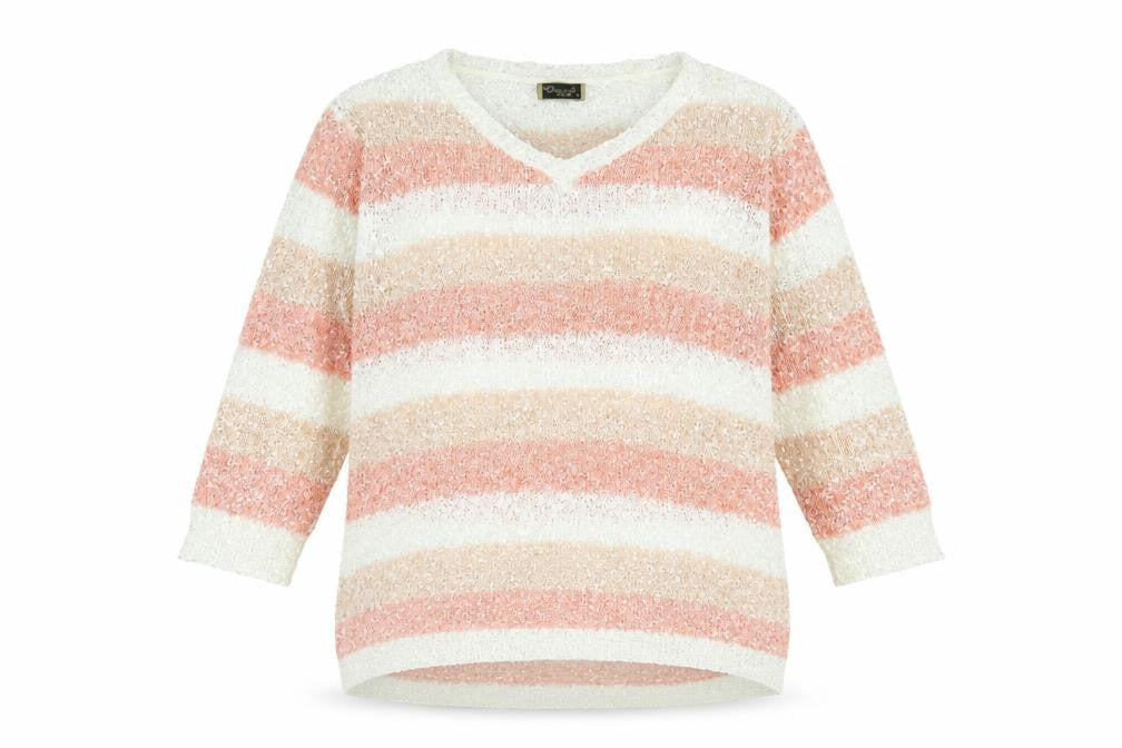 Originals Knitwear Womens Pink V-Neck Striped Polyester Pullover Jumper Size XL