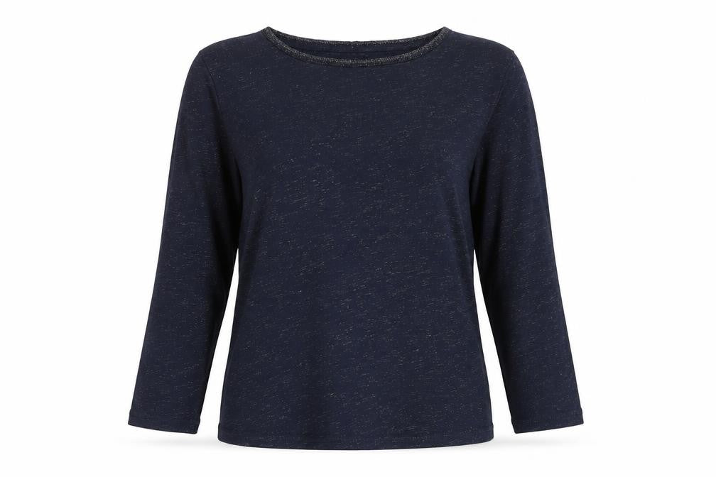 Monsoon Womens Blue Geometric Viscose Basic T-Shirt Size S Round Neck