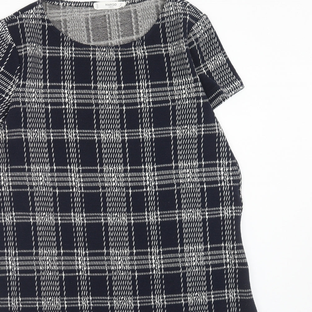 Mango Womens Blue Plaid Polyester A-Line Size M Round Neck Pullover