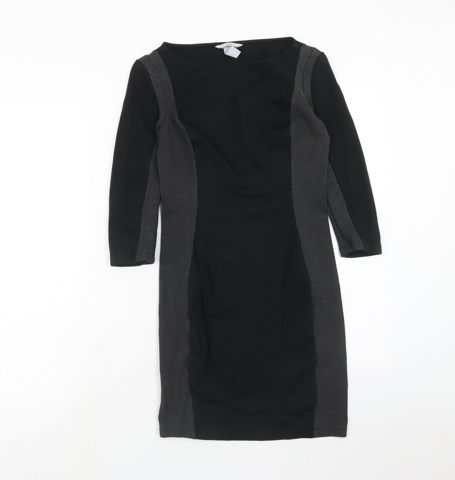 H&M Womens Black Colourblock Viscose A-Line Size XS Boat Neck Pullover
