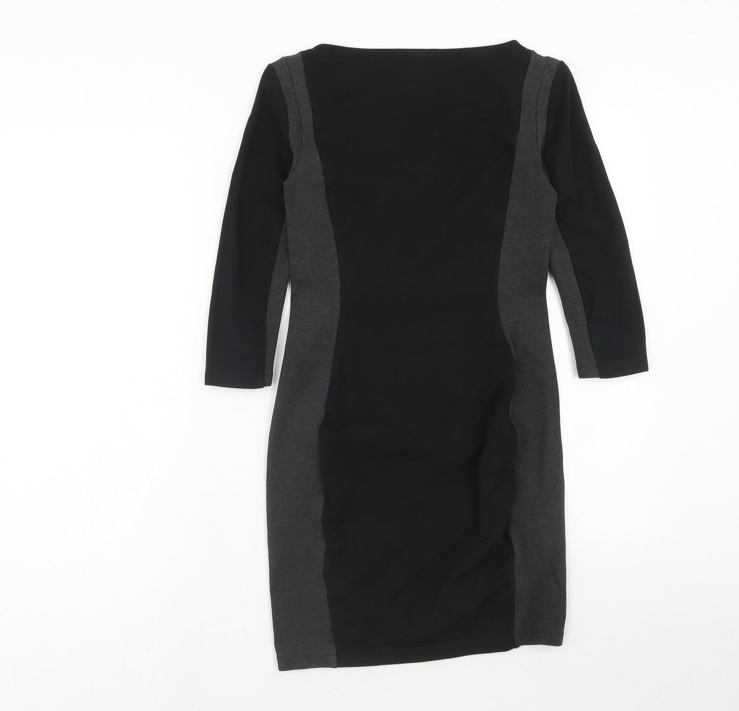 H&M Womens Black Colourblock Viscose A-Line Size XS Boat Neck Pullover
