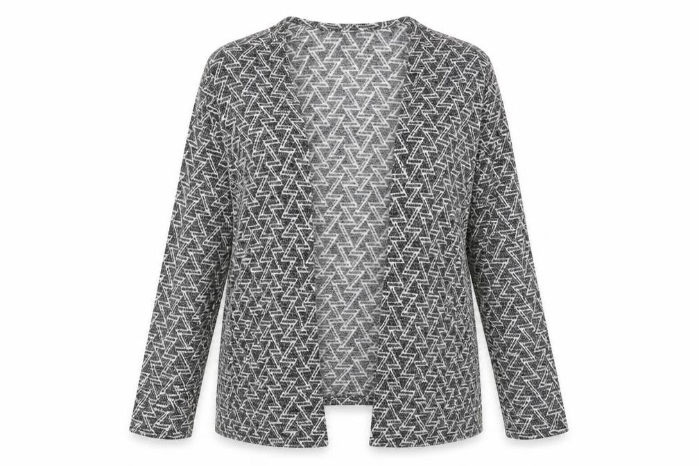 H&M Womens Grey V-Neck Geometric Polyester Cardigan Jumper Size M