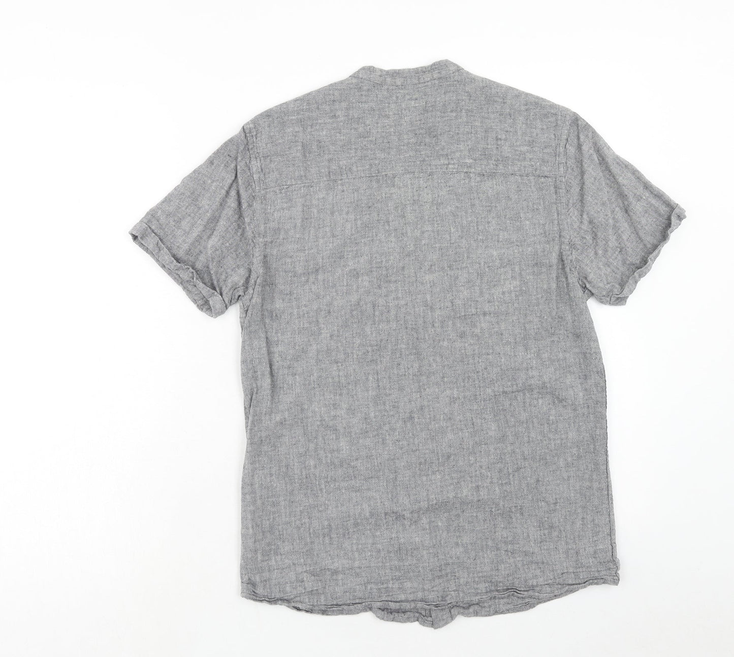 Peacocks Mens Grey Cotton Button-Up Size S Round Neck Button