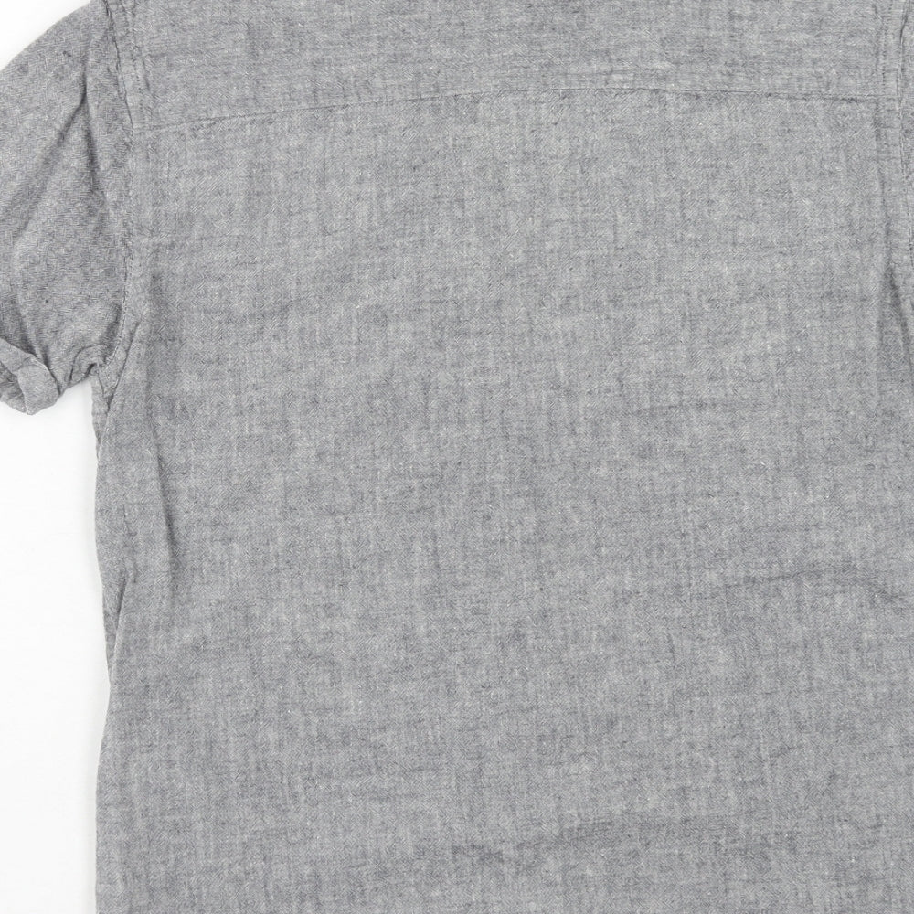Peacocks Mens Grey Cotton Button-Up Size S Round Neck Button