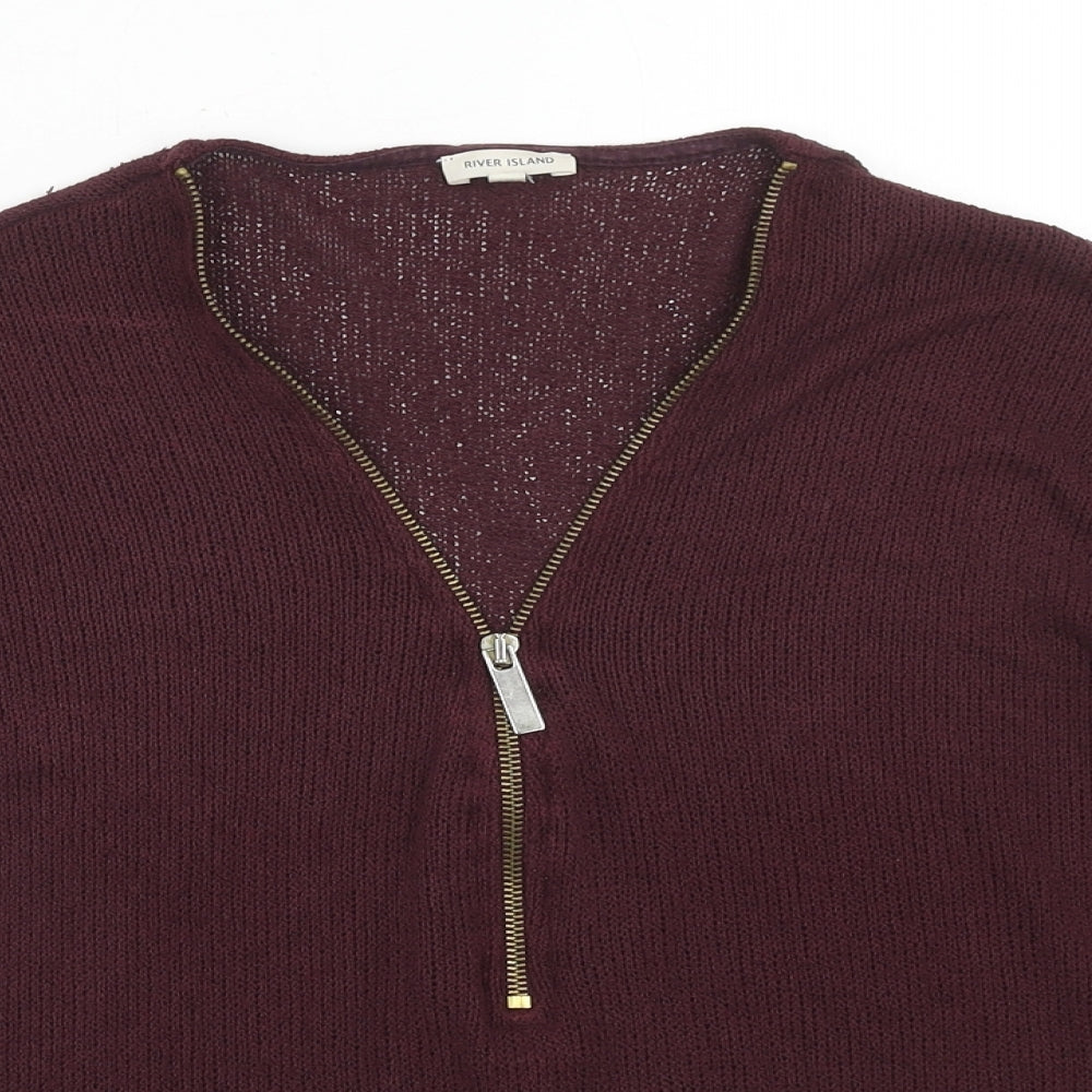 River Island Womens Purple V-Neck Viscose Pullover Jumper Size 12