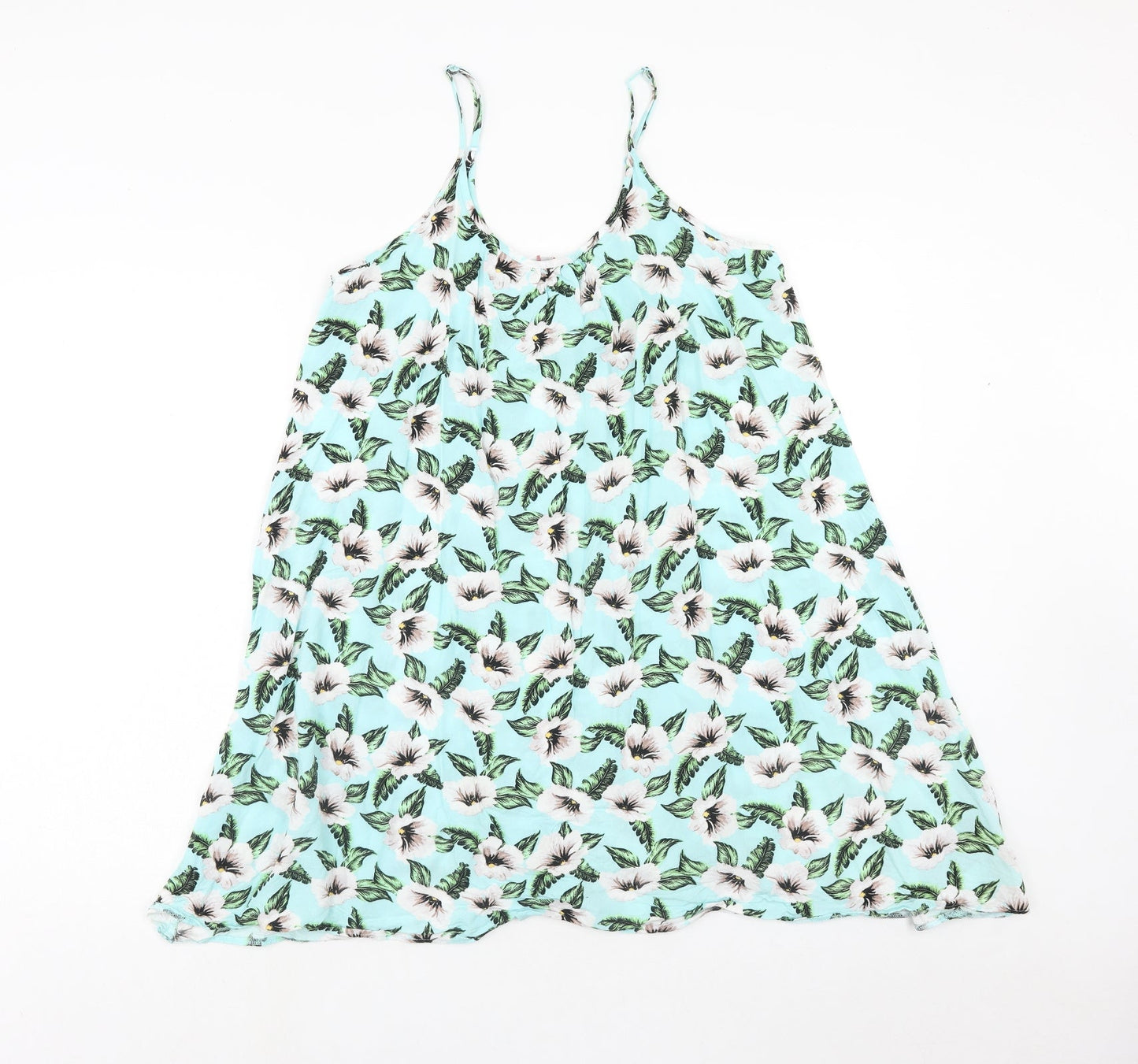 Papaya Womens Blue Floral Viscose Trapeze & Swing Size M Round Neck Pullover