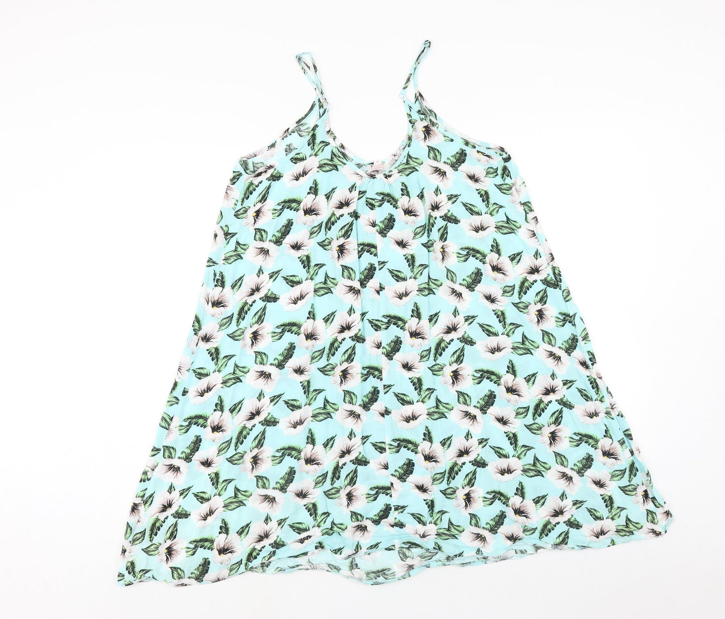 Papaya Womens Blue Floral Viscose Trapeze & Swing Size M Round Neck Pullover