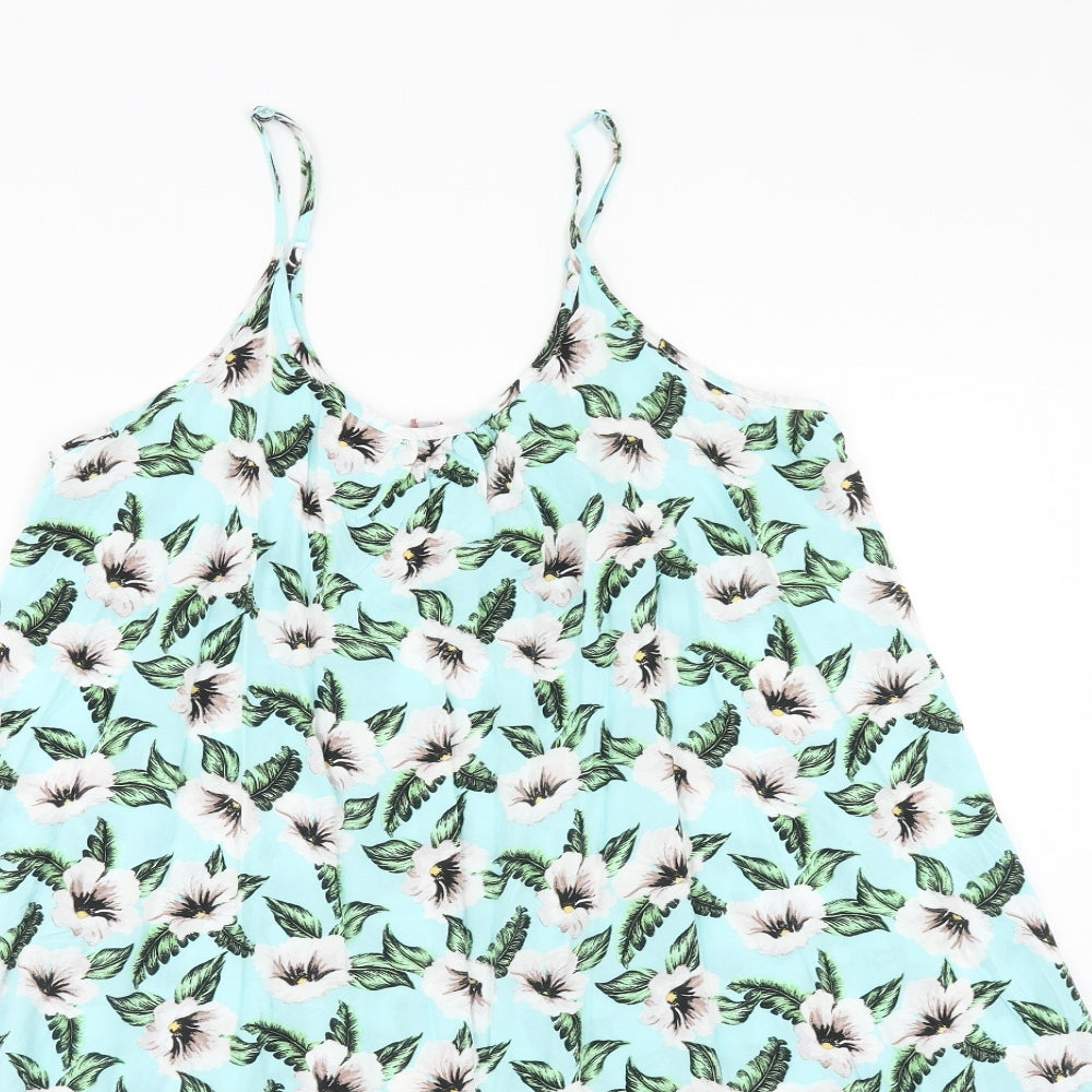 Papaya Womens Blue Floral Viscose Trapeze & Swing Size M Round Neck Pullover