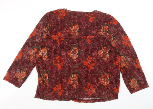Klass Womens Red Floral Nylon Basic Blouse Size 2XL V-Neck