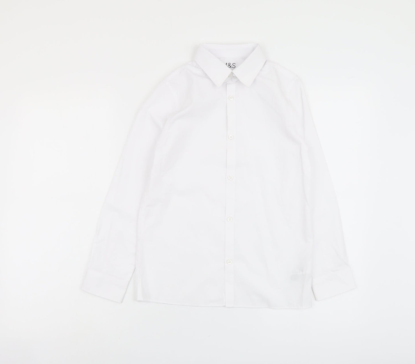 Marks and Spencer Boys White Polyester Basic Button-Up Size 10-11 Years Collared Button